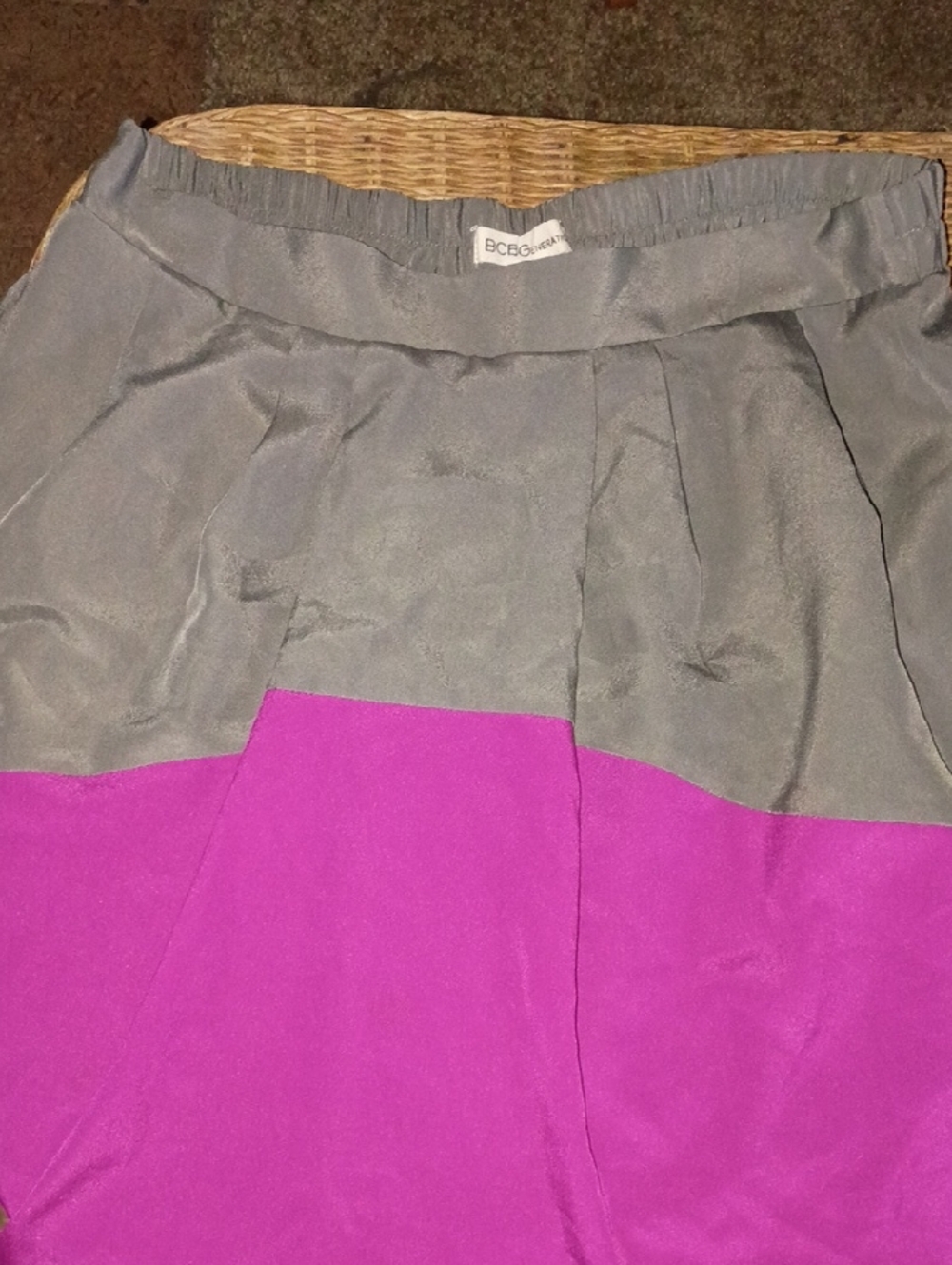BCBGMaxAzria Gray and Fuchsia Colorblock A-Line High Low Style